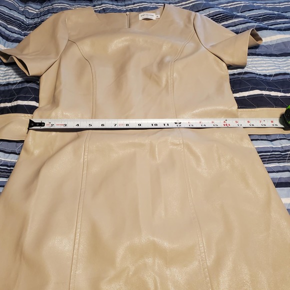 Molly Bracken La Collection Size M Belted Vegan Faux Leather Dress in Beige FLAW - Picture 11 of 16